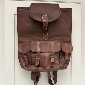 Moroccan handmade brown leather backpack